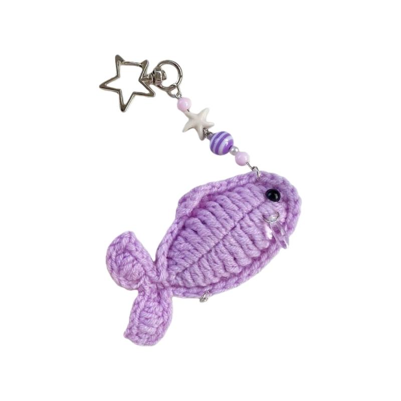 

Lightweight User Friendly Crochet Fish Keychain Phone Strap Handmade With Natural Accent For Students Professional фіолетовий