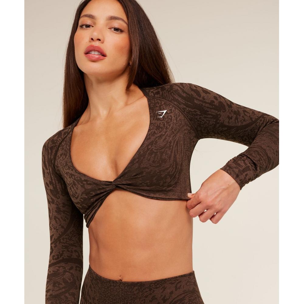Gymshark Adapt Animal X Whitney Long Sleeve Crop Top Archive Brown    Soft Brown b5c9X Ndjw