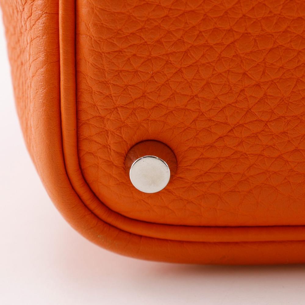 HERMES PicotinPM Handbag Orange Taurillon Clemence Women Used