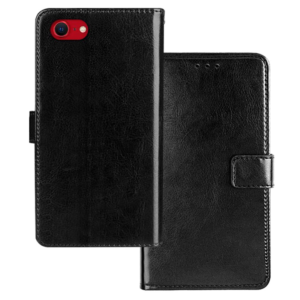 

For iPhone 16e Case Wallet Leather Phone Cover Crazy Horse Texture Black