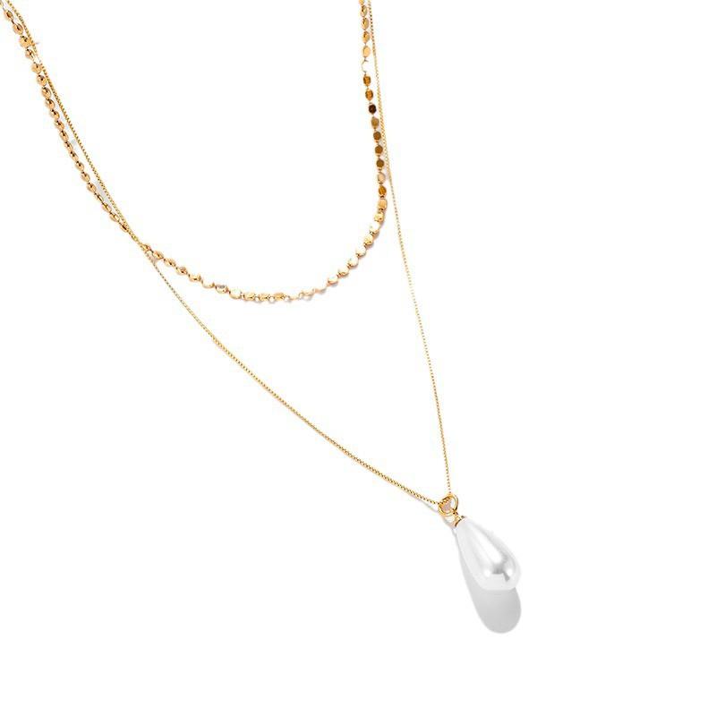 Irregular Pearl Pendant Layered Necklace Fashionable Gold Choker Women Elegant Multi-layer Jewelry
