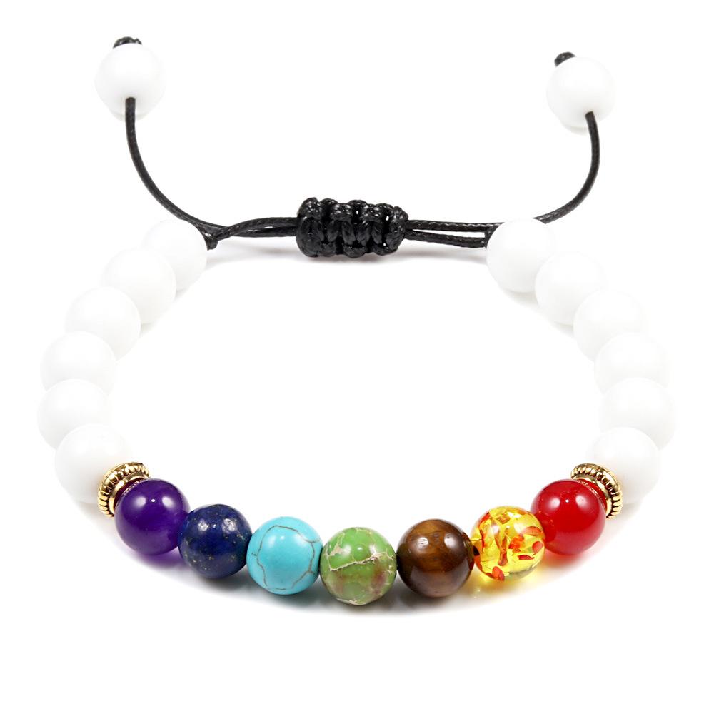 Siebenfarbiges Vulkanstein & Tigerauge Perlenarmband: Verstellbar Handgefertigt Herrenstil