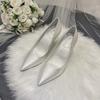 White High Heels Wedding Shoes for Bride Satin Pointed Toe Champagne Bridesmaid Dress Shoes