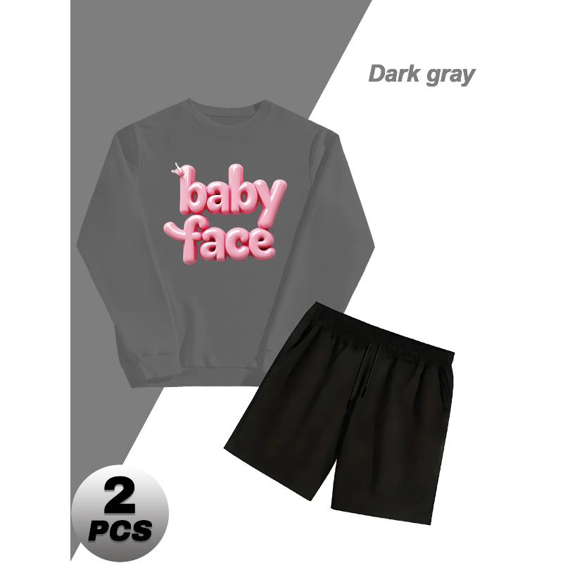 Crew Neck Polyester Sweatshirt 2 Piece Men s Set with Stretch Shorts Athletic Gym  Wear XXL серый