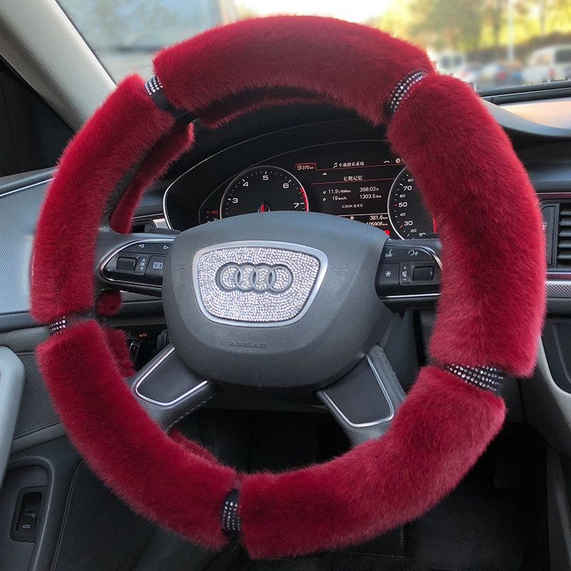 

Car Steering Wheel Cover for Women, Korean Cute Short Plush, Winter Warm, Rhinestone, Non-Slip, Non-Shedding, Universal Type Mink Hot Diamond [Burgundy]