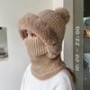 Winter Twist Pattern Knitted Hat, Velvet Warm Scarf, Integrated Pullover Hat, Cold-proof Wool Hat, Women