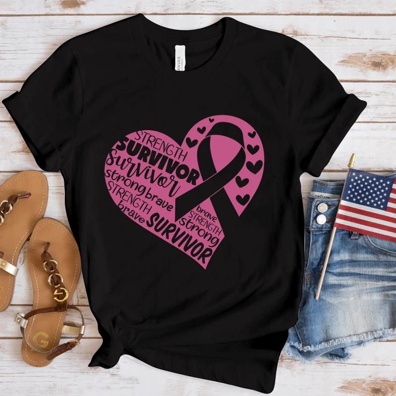 Breast Cancer Awareness Love Printed Womens Summer Tshirt Top Short Sleeved Round Neck Casual Womens Tshirt Clothing