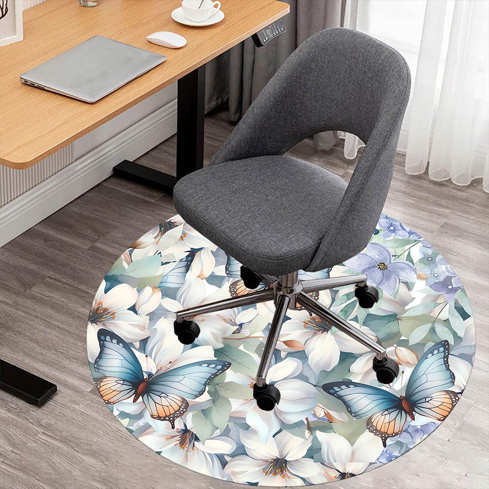 1pc Butterfly Flowers Round Chair mat Area Rug - Non-Slip, Floor Mat for Office, Bedroom, and Indoor Decor c1125172