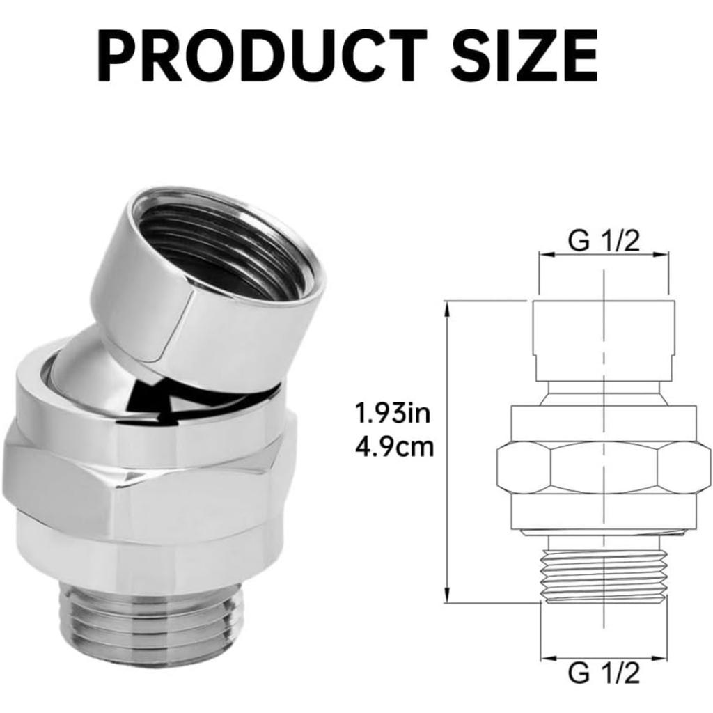 EMVANV Shower Head Swivel Ball Adapter, All Metal Adjustable Shower Arm Extension Connector, Adjustable Pivot Ball To Adjust Showerhead Angle,