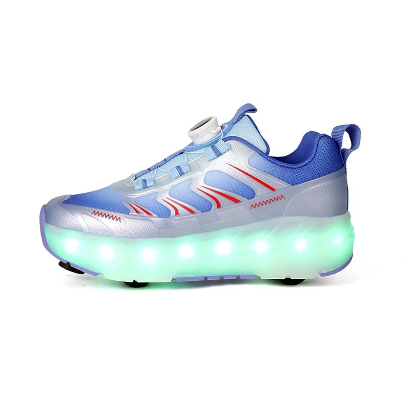 Kid's Roller Skates Removable Flat Charging LED Four Wheels Glowing Sports Shoes Pink Women's Glowing Sneakers