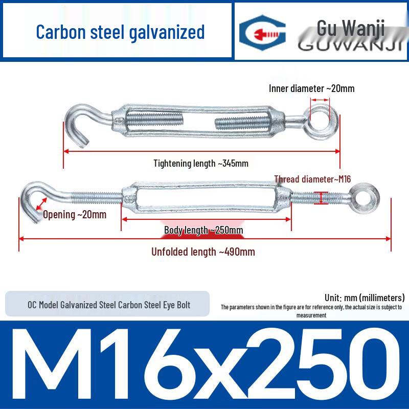 GUWANJI Galvanized Turnbuckle Hook & Eye M16x250 (2 Pcs)