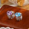 S925 sterling silver ring women's inlaid natural crystal stone topaz retro court style light luxury adjustable hand jewelry