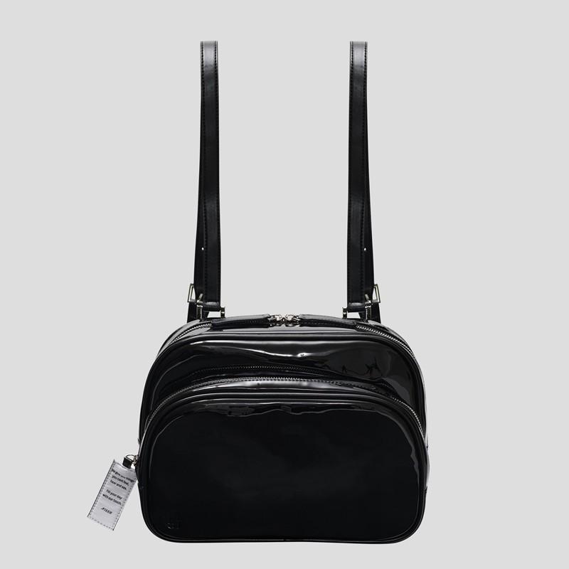 Mini Zaino Nero alla Moda Donna Borsa Lucida Zaino in Pelle Monocolore Per Ragazze Compatto da Donna Casual Zaino a Doppia Spalla