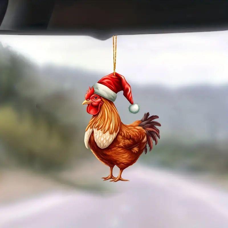 Unique Acrylic Rooster Christmas Tree Pendant Showcases Playful Cartoon Style Perfect For Festive Decoration