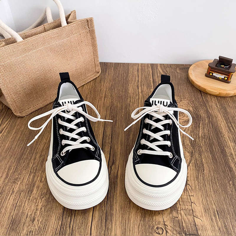 Dopamine canvas shoes women's thin spring and autumn new niche thick-soled heightening board shoes children's versatile