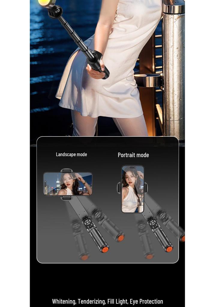 Tragbarer Bluetooth Selfie-Stick: Anti-Wackel-Gimbal, Fülllicht, Stativständer für Live-Übertragung und Fotografie