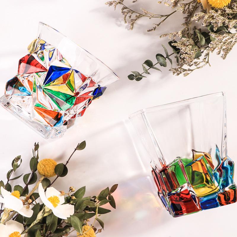 Whiskey Glasses with Colorful Painting, Scotch Whisky, Bourbon, Cocktails, RUM, Durable Whiskey Glasses