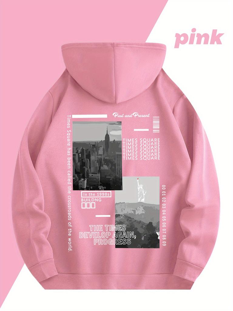 Men's Fashion Graphic Hoodie - Casual and Breathable with Kangaroo Pocket, Drawstring, Black with White Print