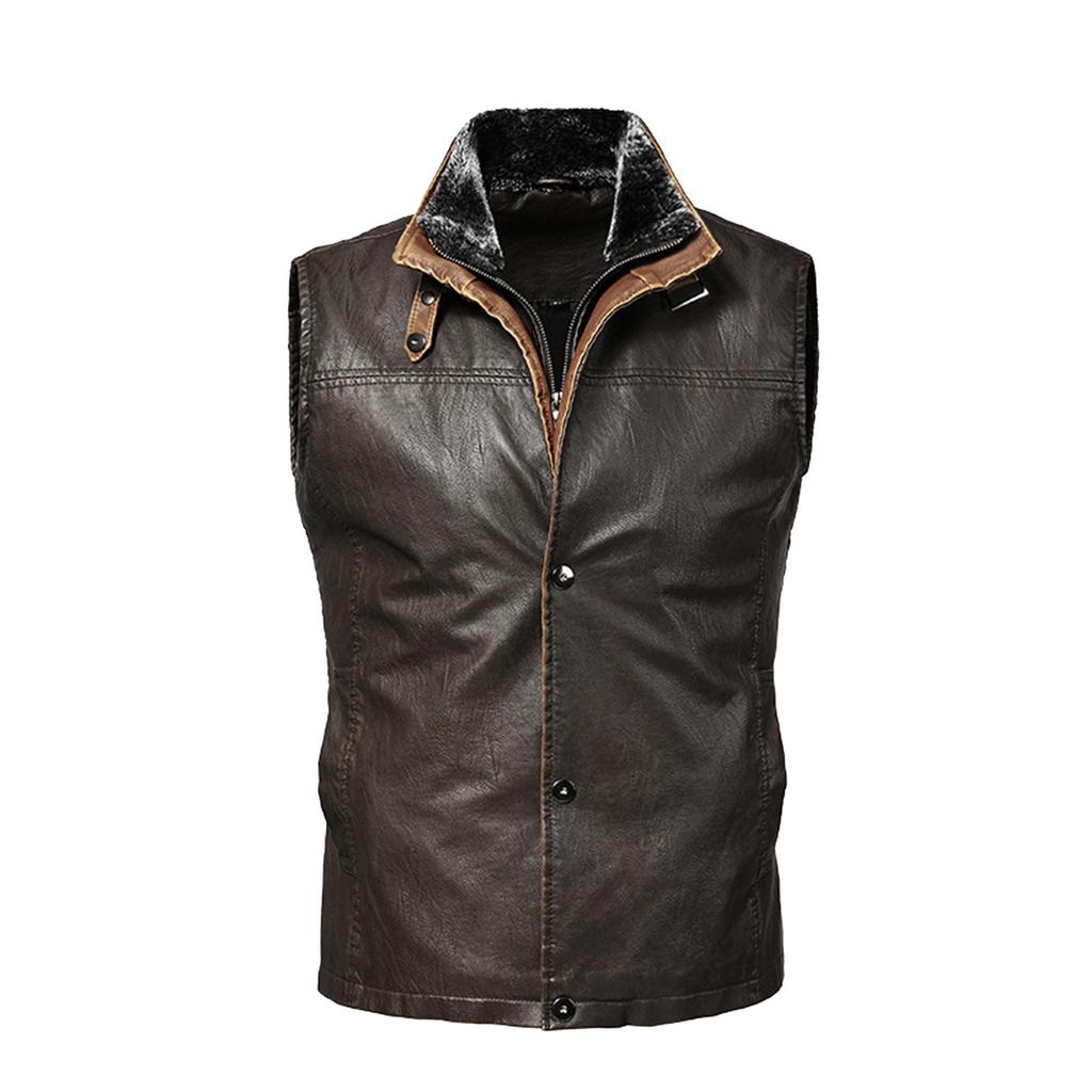 Men's Leather PU Vest Casual Retro Men's Jacket Trendy Work Vest Jacket