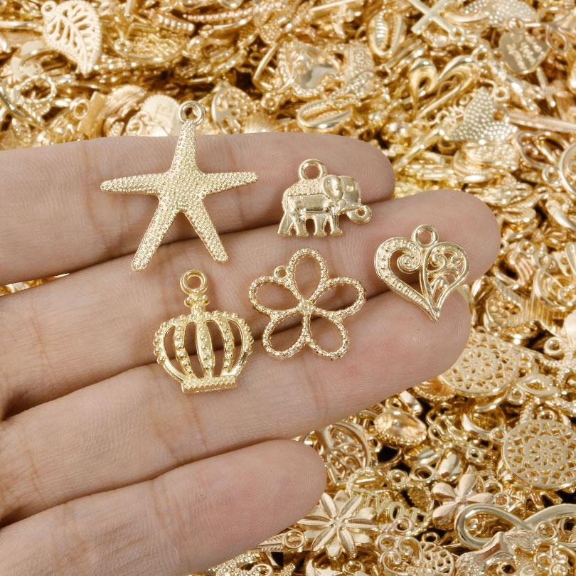 Helle Goldfarbe Zufällige Mischung 10/20/30/50/100 Stück Seestern Hasama Schmetterling Metall DIY Anhänger Charm Für Schmuckherstellung Zubehör