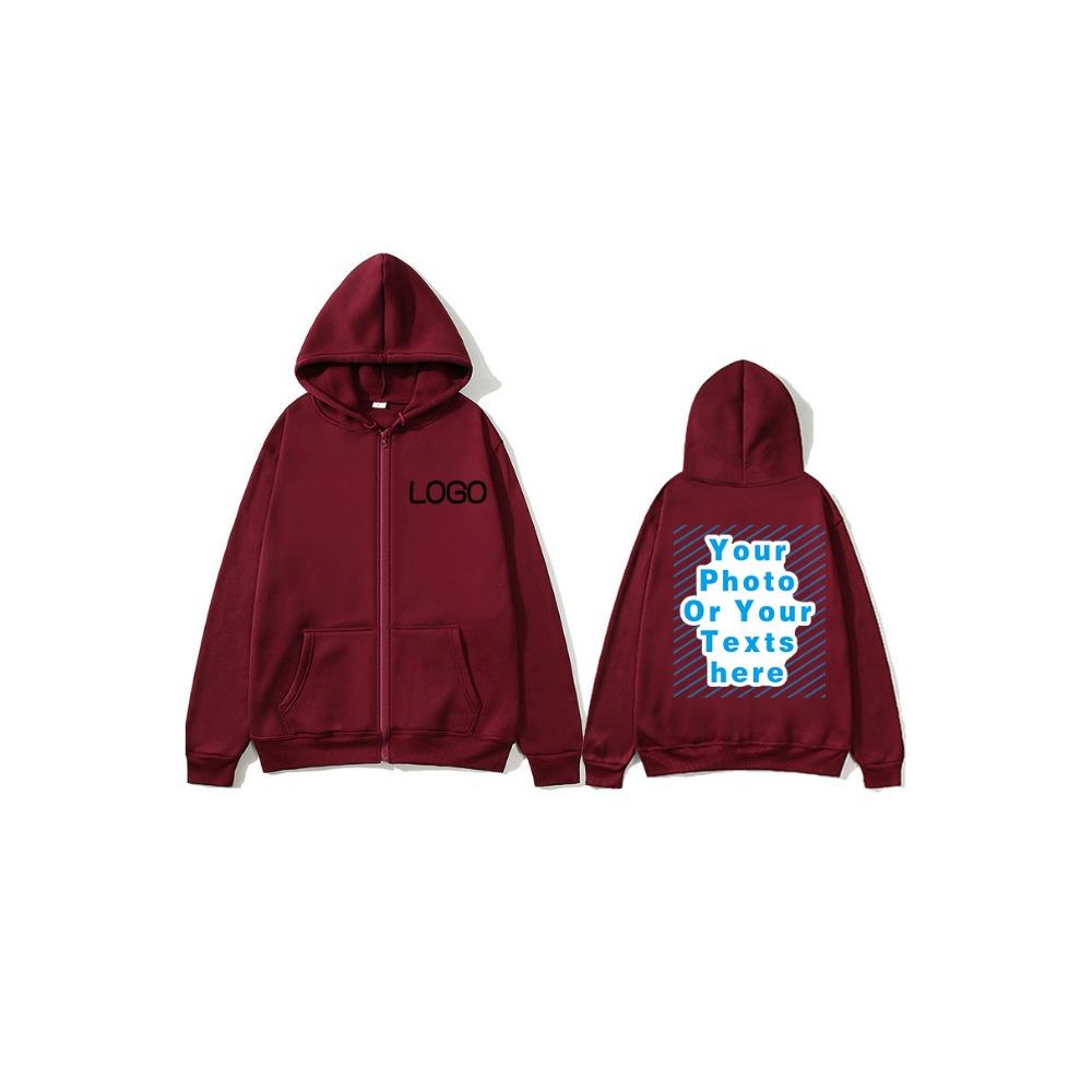 Zipper Hooded DIY12 Cardigan Sweatshirt Jacket Anytime Anywhere Design Brand Logo Custom Image Replication