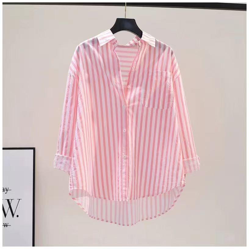 European and American striped vertical loose shirt women's outer wear regular sleeve fashion casual long sleeve shirt summer and summer