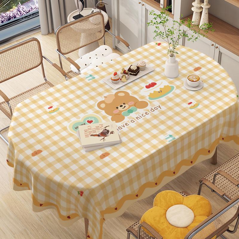 Cartoon Tablecloth Waterproof And Oil-Proof Leave-In Cream Tablecloth Dining Table Cloth Pvc Coffee Table Cloth Kindergarten Plaid Chair