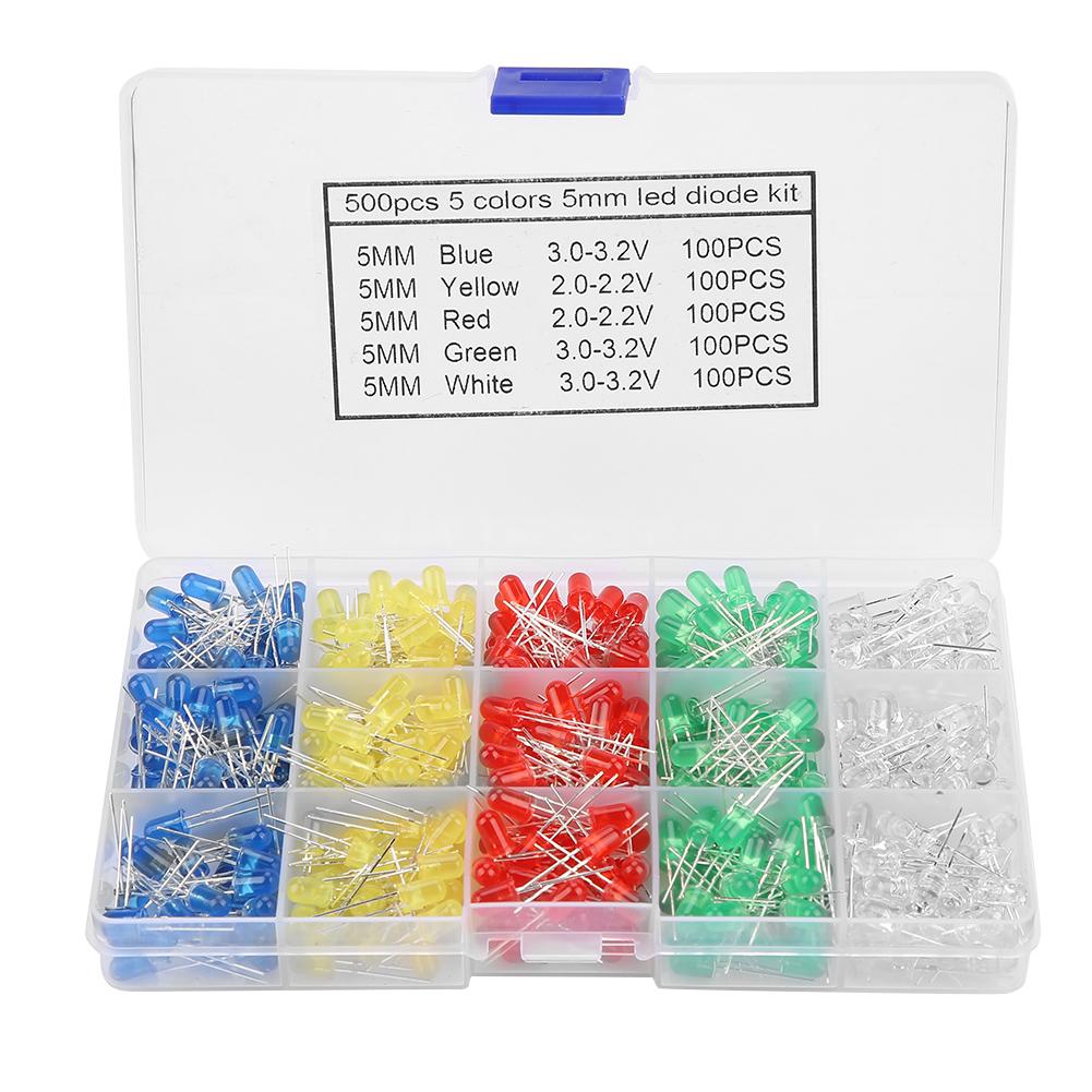 Led Diode, 500pcs 5mm Led Light Led Diode Lights Electronic Lights With Red Yellow Blue Green White Assortment Diodes Kit for Electronics
