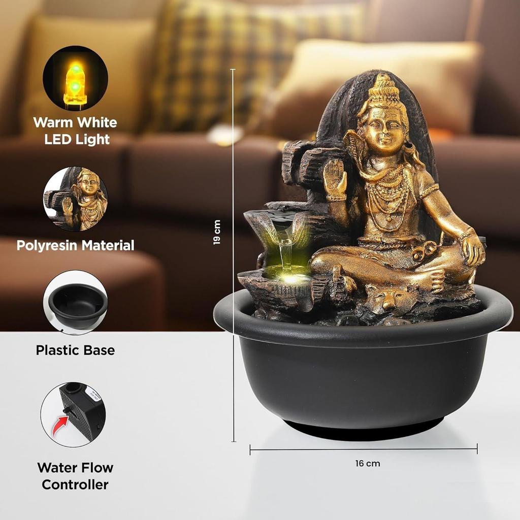 Shiva Water Fountains for Décor (19cm) Diwali Decoration Items for Home Décor with LED Light|Home Decor Items for Living Room|Show Pieces