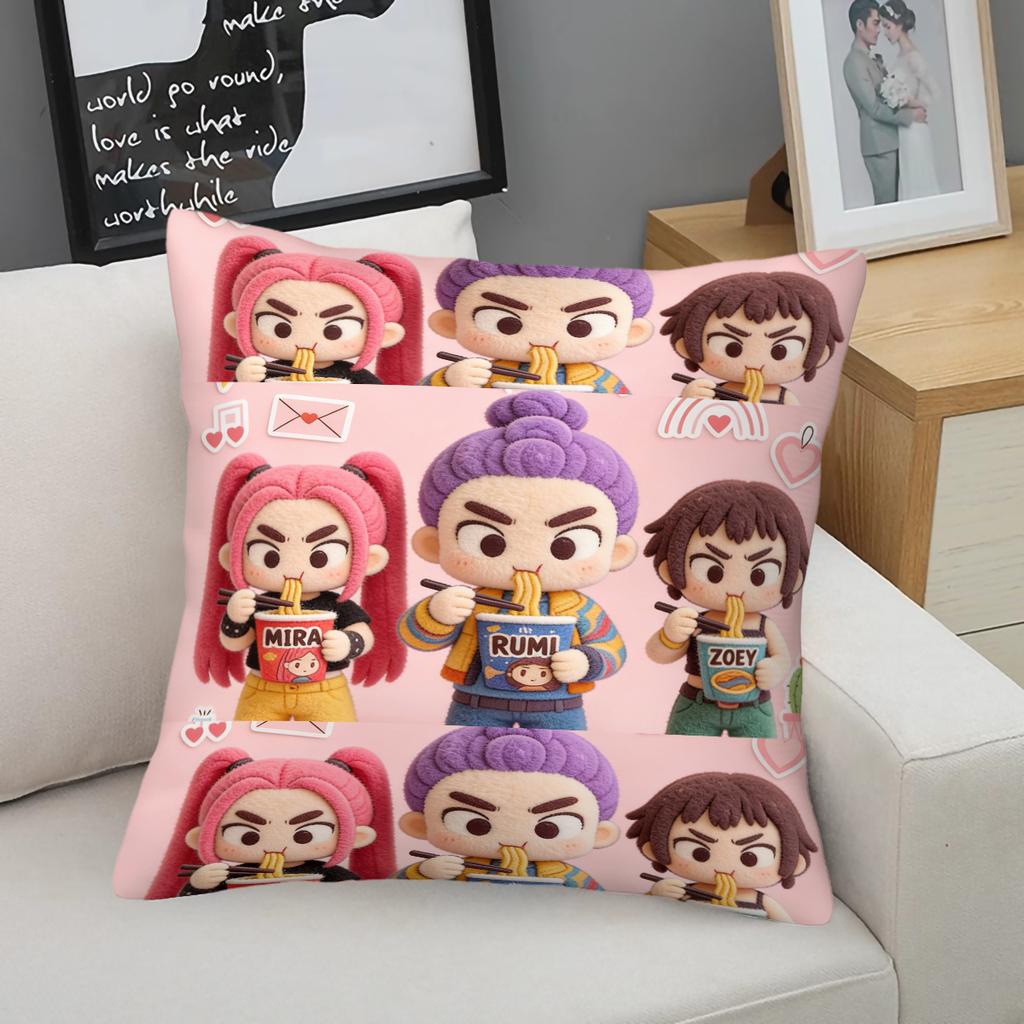 Hasbro Kpop Style Throw Pillow Decorative Cushion Chibi Anime Girl Collage Print Soft Pillow For Sofa Bedroom Perfect Gift For Teens