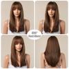 EASIHAIR Long Straight Layered Wigs with Bangs Brown Synthetic Wig Silky Daily Party Natural Hair Wig for Women Heat Resistant Fake Hair