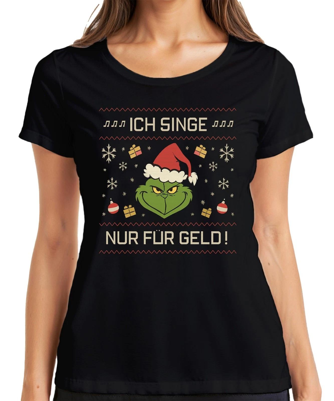 ICH SINGE NUR FÜR GELD Grinch Weihnachten lustig Karaoke Sänger Damen T-Shirt S