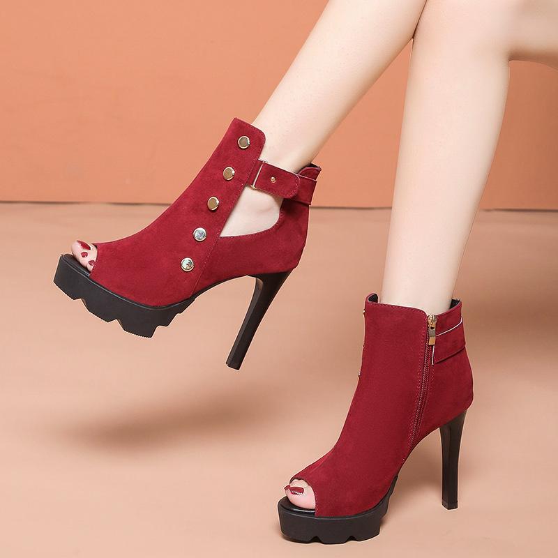 

Fish mouth large size women s shoes new wind flannel waterproof table thick heel high heels women 39 красный