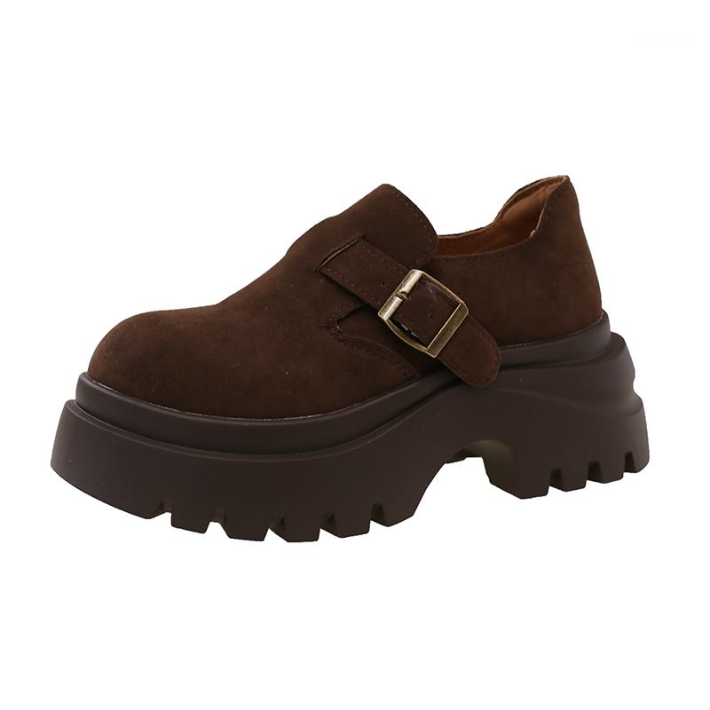 

Fashion Autumn New Block Heel Single Shoes Women s Round Toe Suede One-Strap Platform Anti-Slip Wear-Resistant Low-Top Shoes 35 кофейный