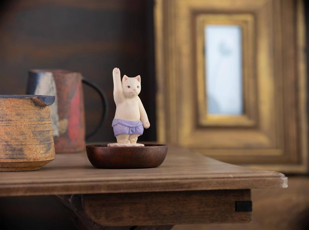 Cat Buddha, Birth of the Buddha, Sculpted by Butsuya Sakai, Wood Carving, Maneki-neko, Lucky Cat, Feng Shui Ornament (NB Birth of the Buddha)