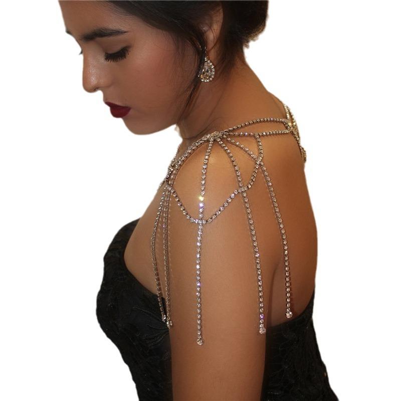 European And American New Bridal Rhinestone Shoulder Chain Wedding Dress Accessories Follow Makeup Studio Style Multi-Layer Necklace Accessories