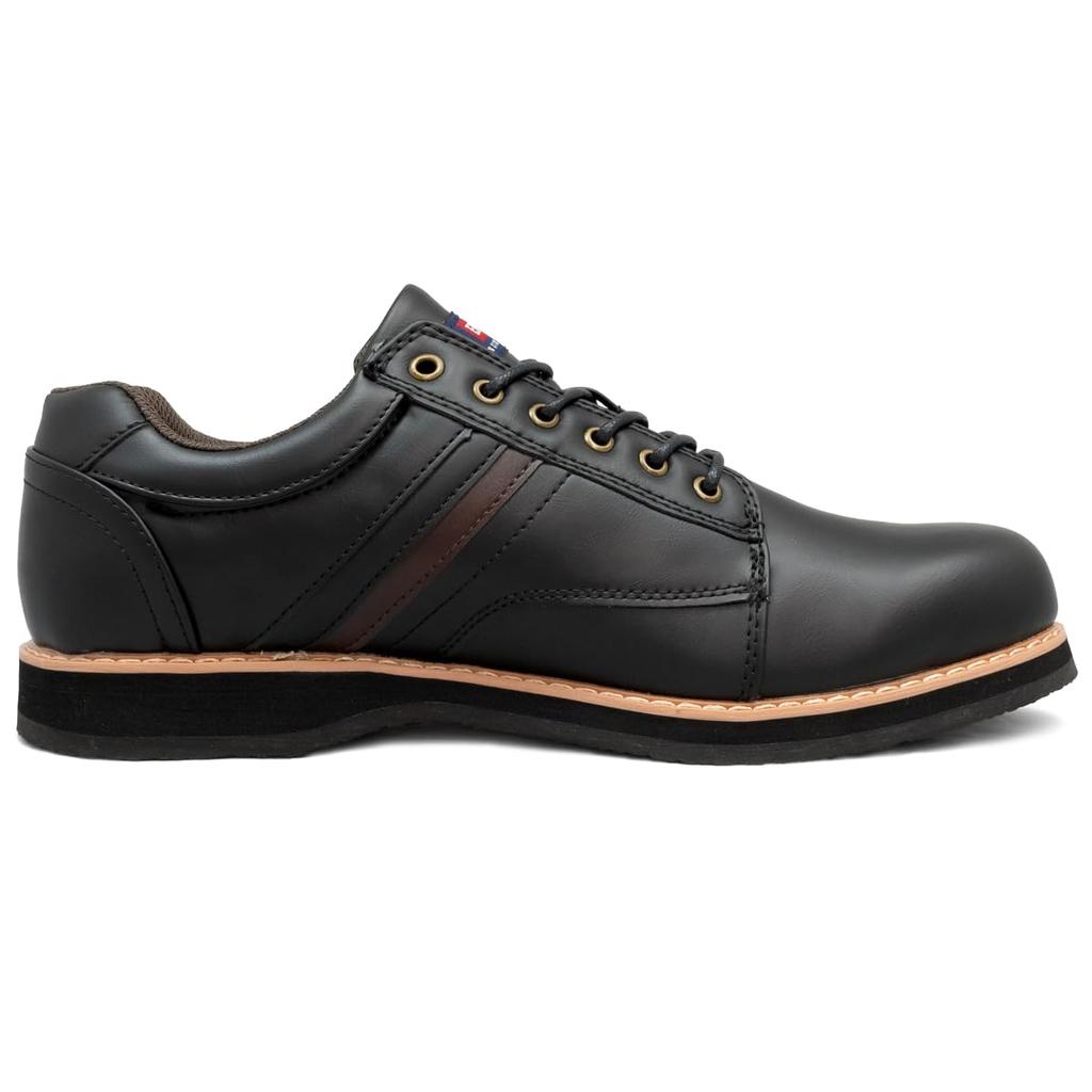 Edwin Waterproof Casual Leather Retro Classic Round Size Men's Shoes, Sneakers, Lightweight, Wingtip, Style, Waxed, Laces, Black, 28.0 (edm4208u)