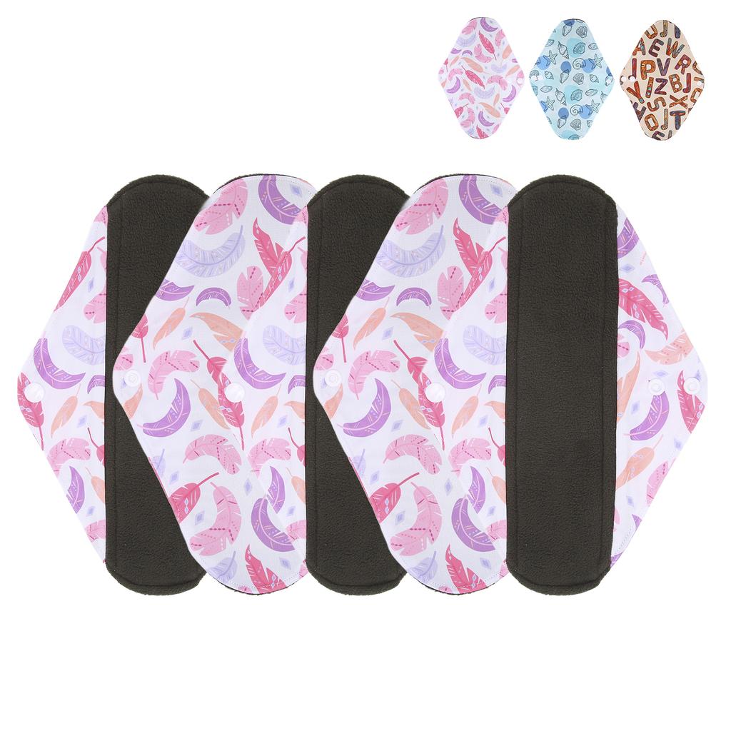5pcs Menstrual Pads Washable Reusable Leakproof Bamboo Charcoal Panty Liners for Women Size