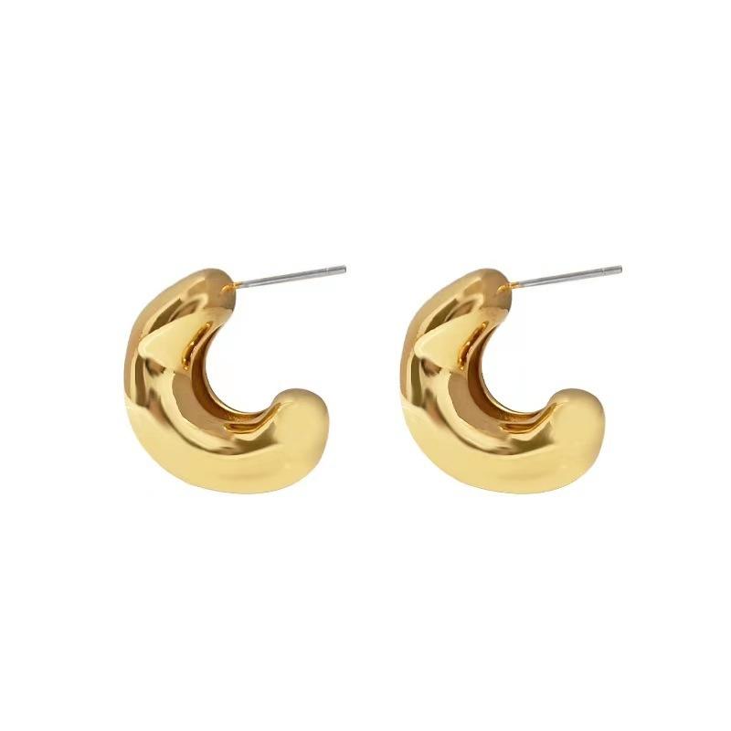 Irregular C-shaped Geometry Golden Stud Earrings for Women Girl Korean Love Aesthetic Daily Life Minimalist Jewelry