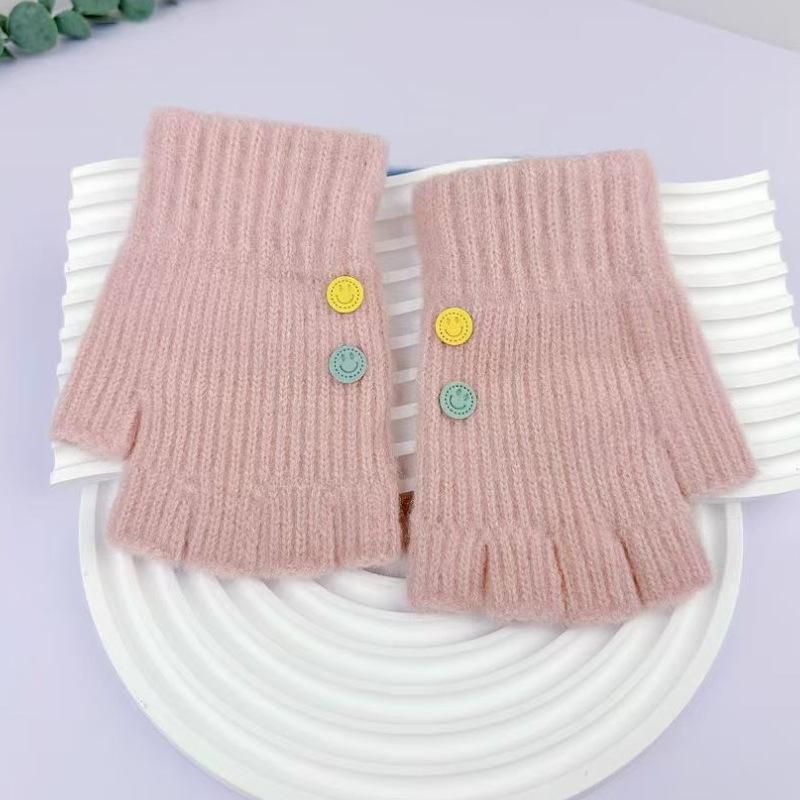 Female Half Finger Gloves Korean Versatile Student Writing Autumn/Winter Knitted Gloves Cycling Warmth