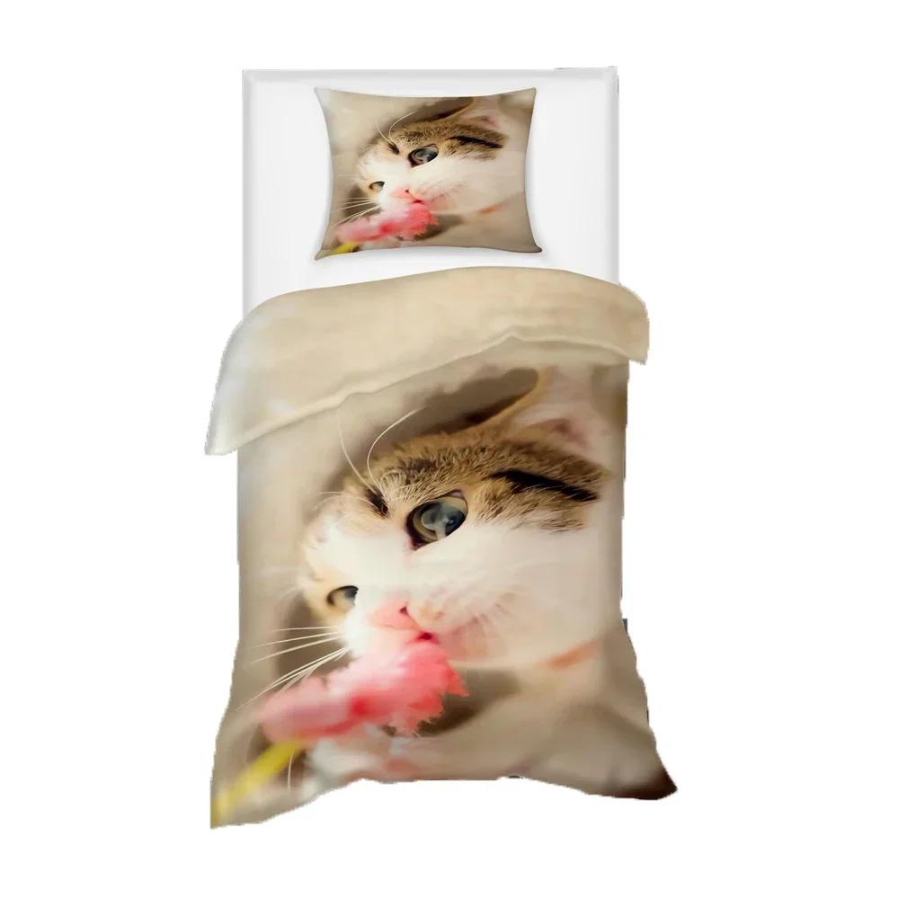3D Printed Kawaii Kitten Cat Comfortable Duvet Quilt Cover Pillowcase Bedding Set Children Bedroom Decoration Home Textile