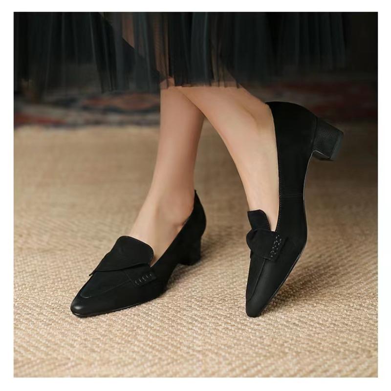 New Style Women's Pleated Slip on Mid Heel Office Ladies Shoe Chunky Heel Women Square Toe Shoes for Woman Zapatos Mujer
