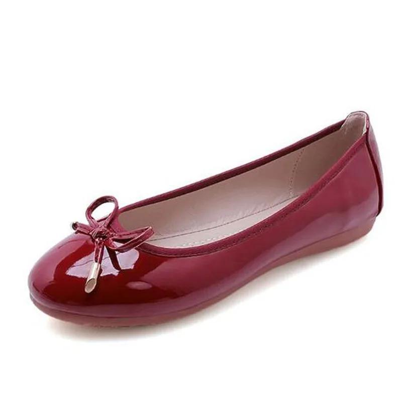 YAERNBig Size 42/43 Ladies Single Shoes Bowtie Flats Patent Leather Loafers Women Round Toe Roll-Up Shoes Woman Bridesmaid Flats