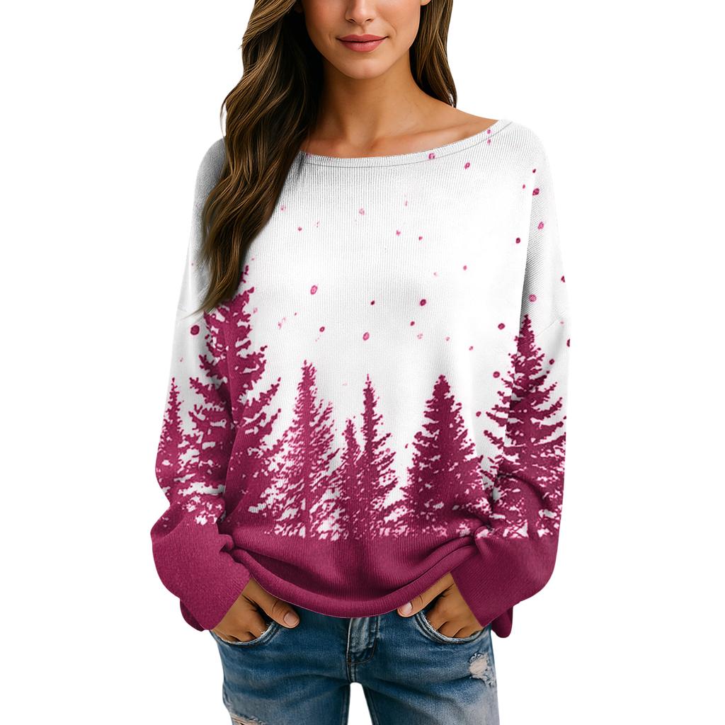 Damen Herbstpullover Langarm Druck Tops Pullover Locker Schick Lässig Basic Kleidung