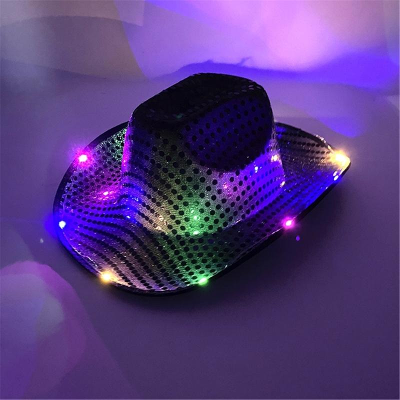 Sparkly Glowing Cowboy Hats Glinting Sequins Panama Hat for Party Halloween