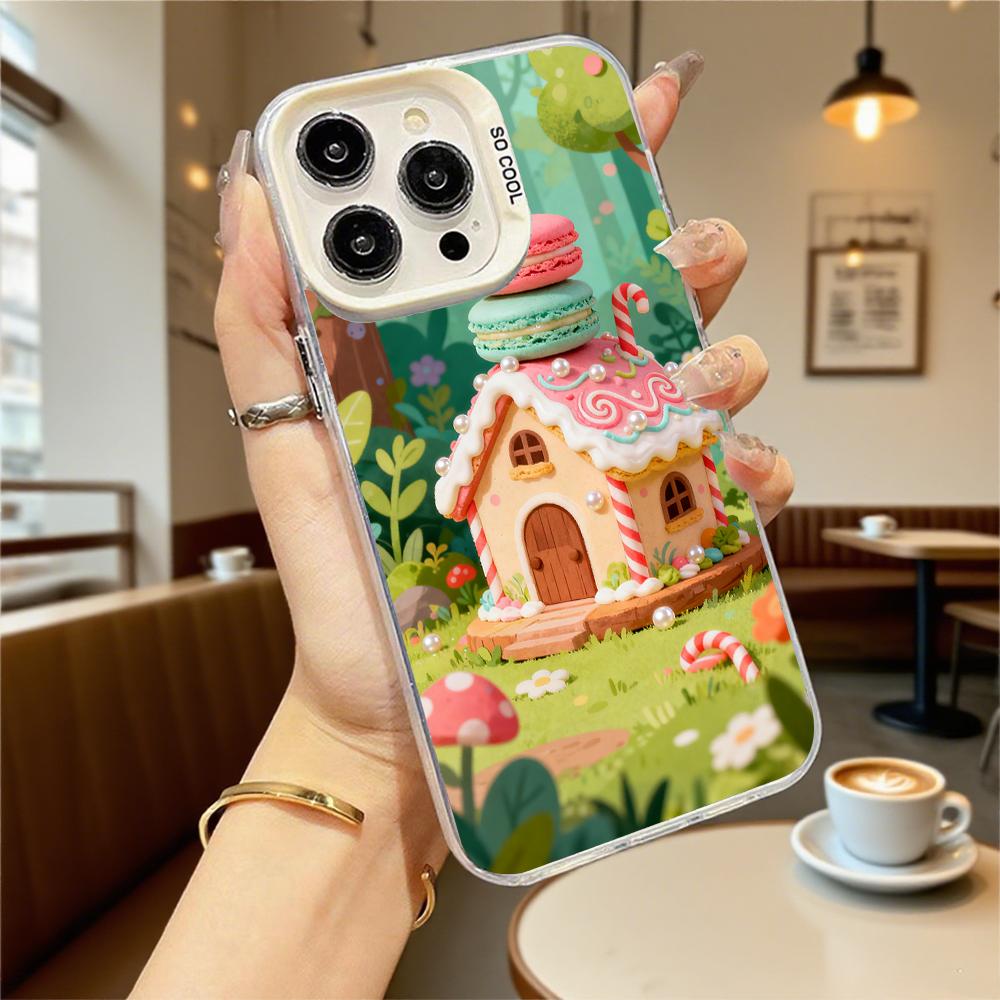 Gingerbread House Macarons Hard Phone Case for Iphone 16 15 14 13 12 11 Pro Max Mini Shockproof Anti-Scratch Protective Cover