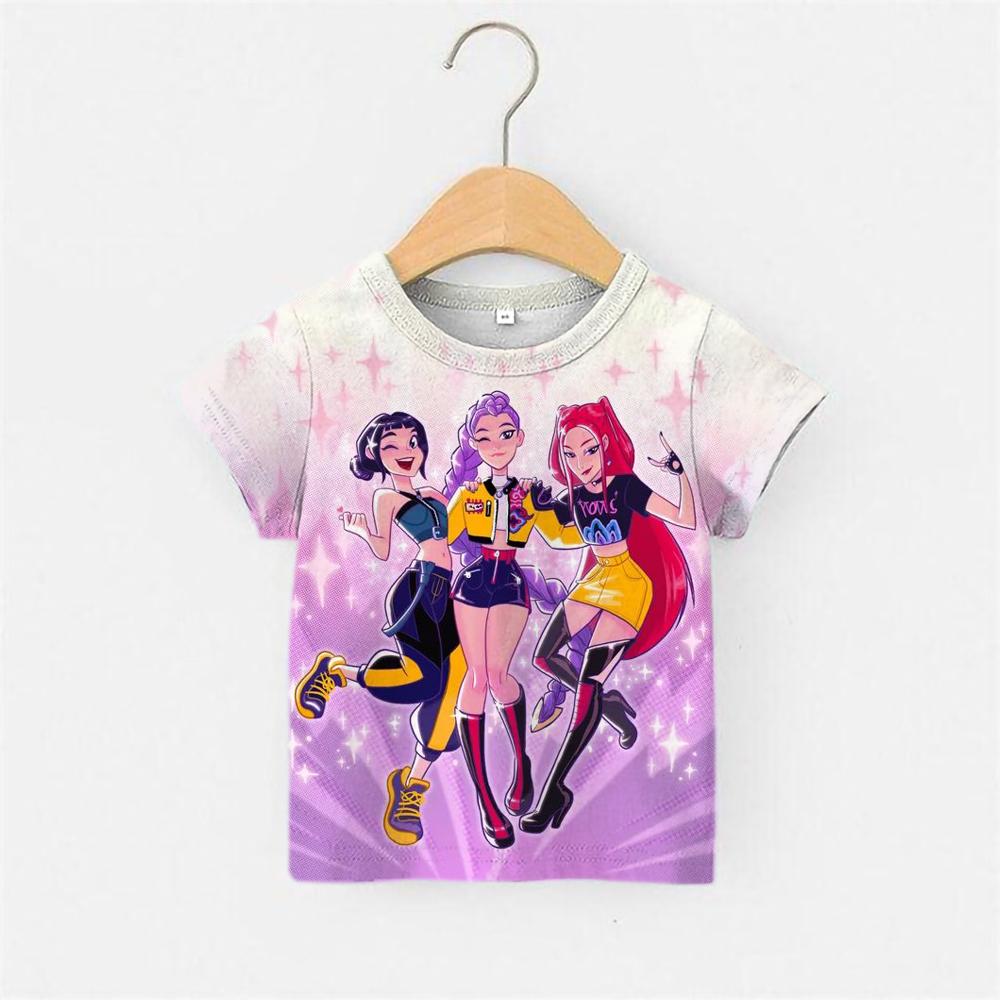 KPop Dämonenjäger Huntrix T-Shirts 3D Kurzarm T-Shirts Kind MÄDCHEN Kleidung Streetwear Grafikdruck T-Shirts