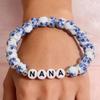 Porcelain Beaded Bracelet Gift - Blue & White Letter Design, Trendy Retro Style for NANA MAMA.