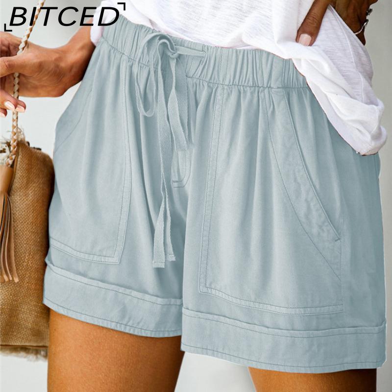 BITCED Damen Lässige Lockere Elastische Taille Übergröße Shorts mit Taschen Hosen