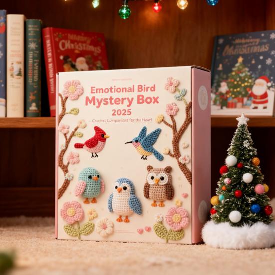 Emotional Bird Box 2025 DIY Crochet Kit 24 Bird Crochet Box Handmade Support Birds Kits with Yarn Hooks Instructions Countdown Calendar Decoration